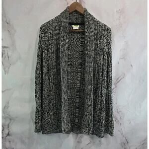 By Anthropologie Sweater Womens XS Black White Cardigan Marled Open Front